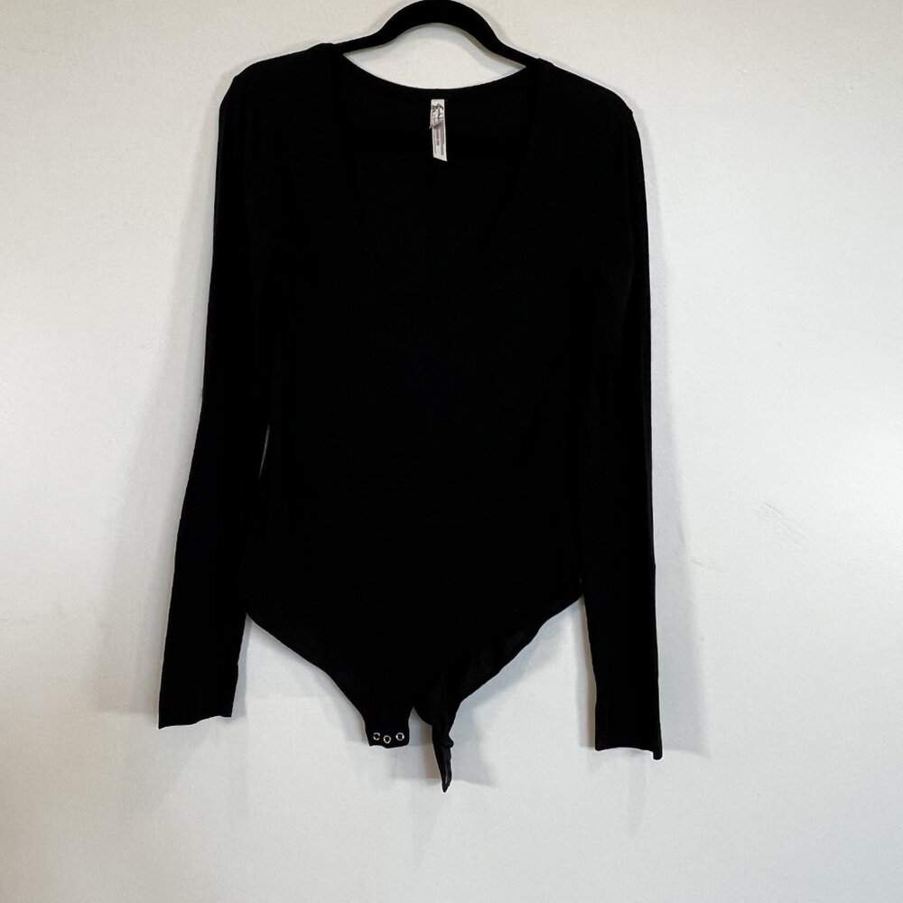 Free People Intimates Scoop Neck Long Sleeve Black Body Suit L